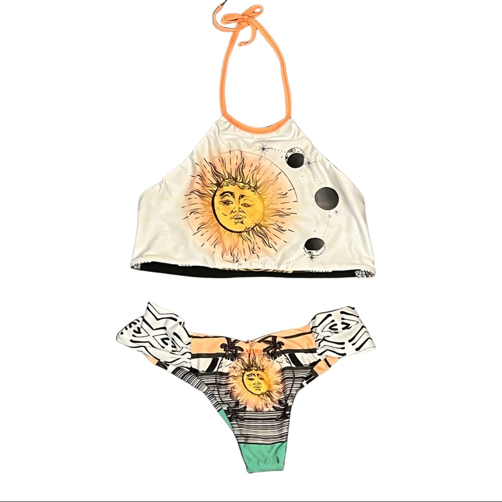 Sexy sun and moon small halter bikini set